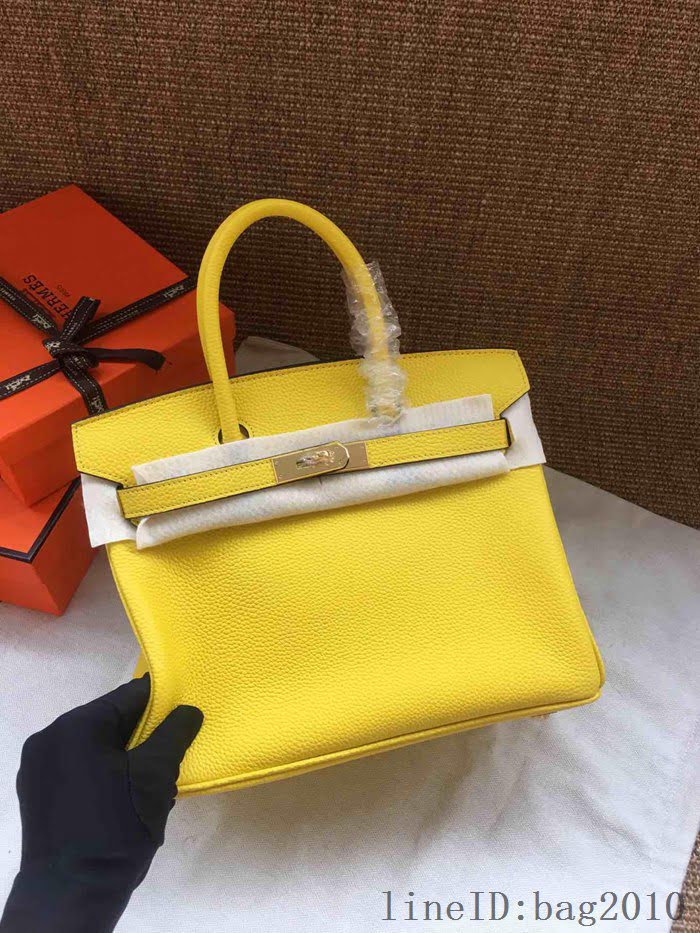 愛馬仕HERMES Birkin 鉑金包 黃色 進口小牛皮 金銀扣 皮質細膩柔軟 時尚女手提包  tdher1137